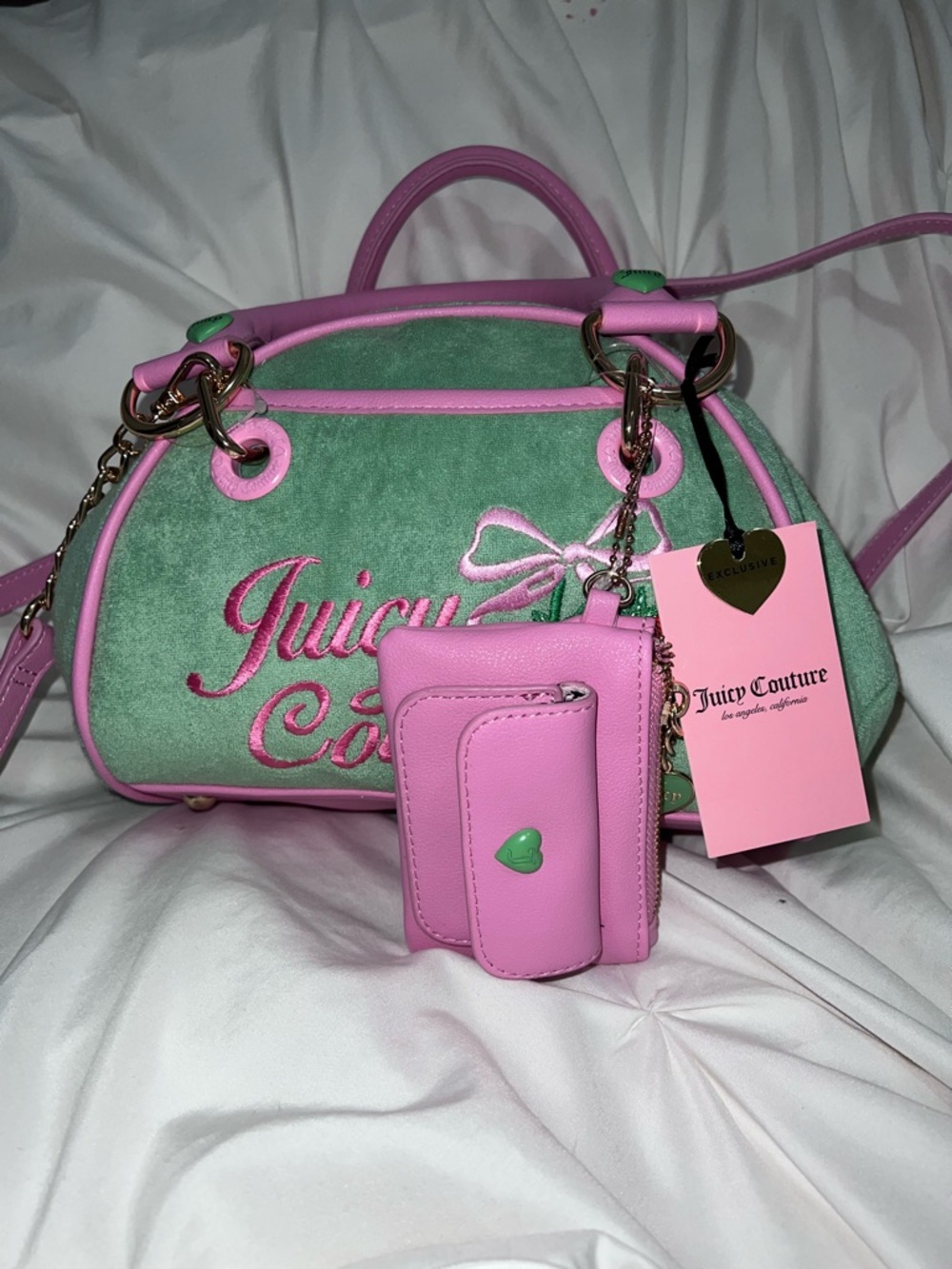 Juicy Couture Retro Strawberry Retro Green Bowler Satchel Bag Coin Purse Terry